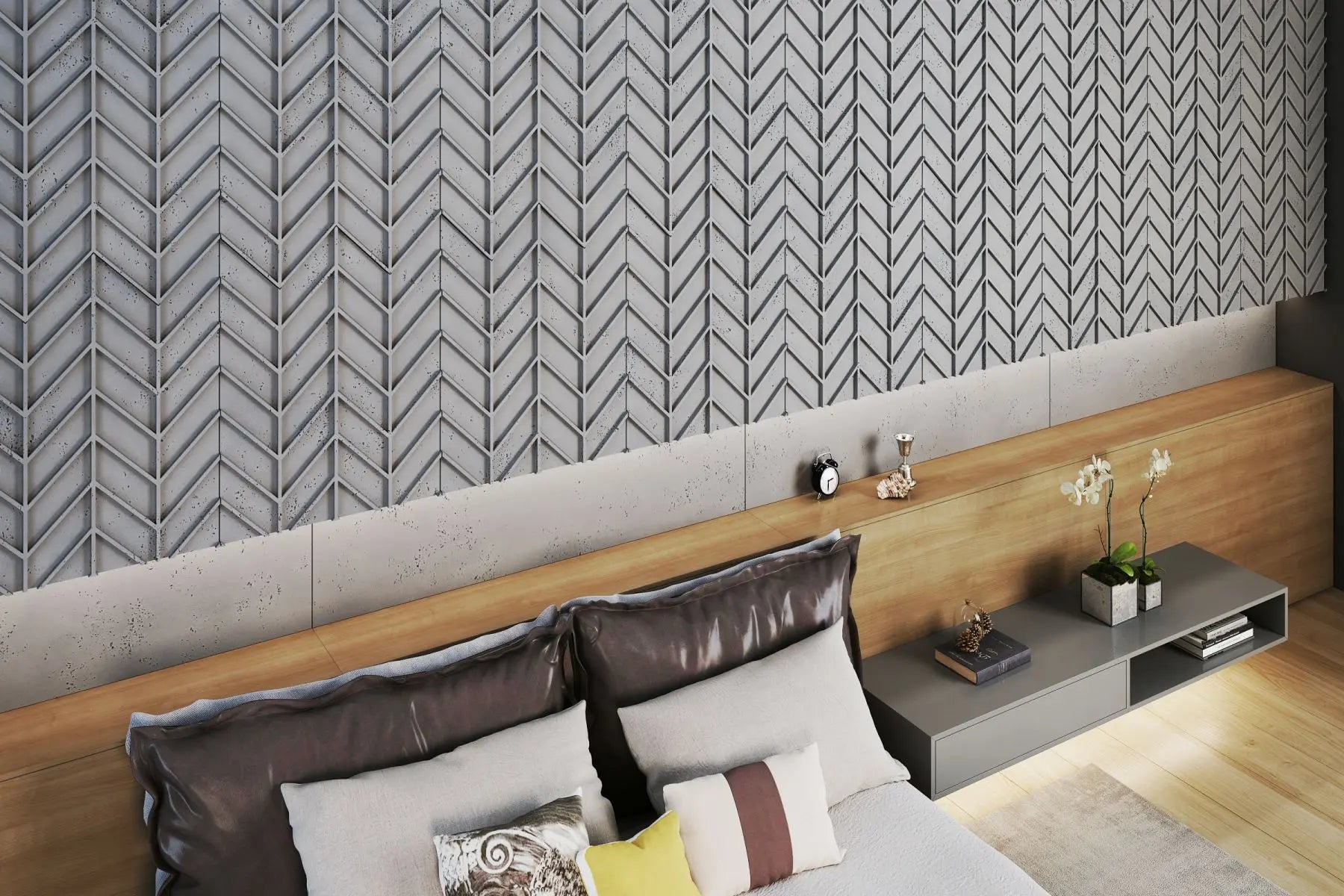 Concrete Cladding HERRINGBONE M REVERS Wall Panels bedroom accent wall DecorMania UK