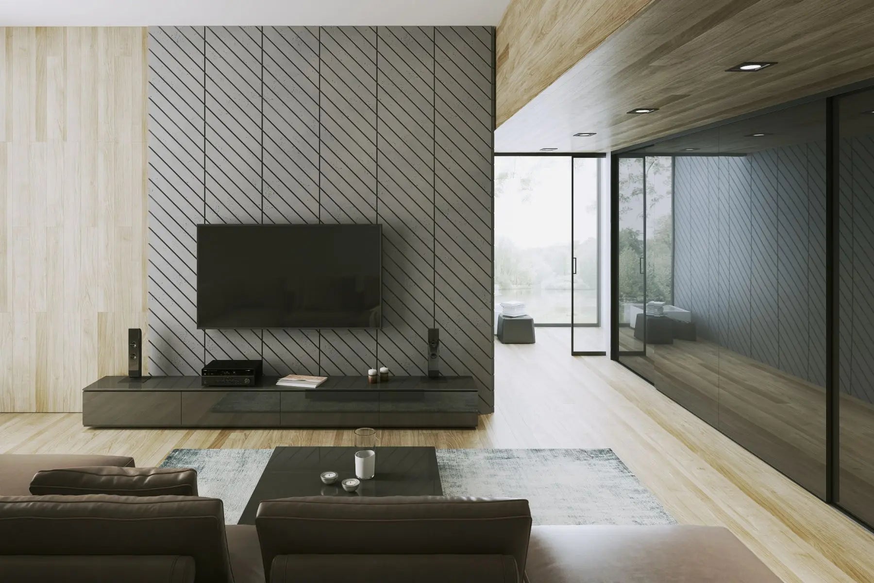 Concrete Cladding HERRINGBONE PART Wall Panels in cozy interior DecorMania UK