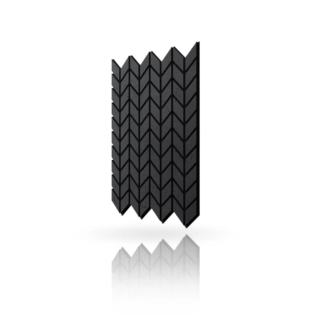 Concrete Cladding HERRINGBONE S Wall Panels Black B15 colour on white background DecorMania UK