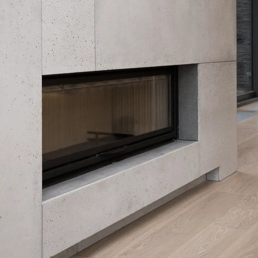 Concrete panels on fireplace