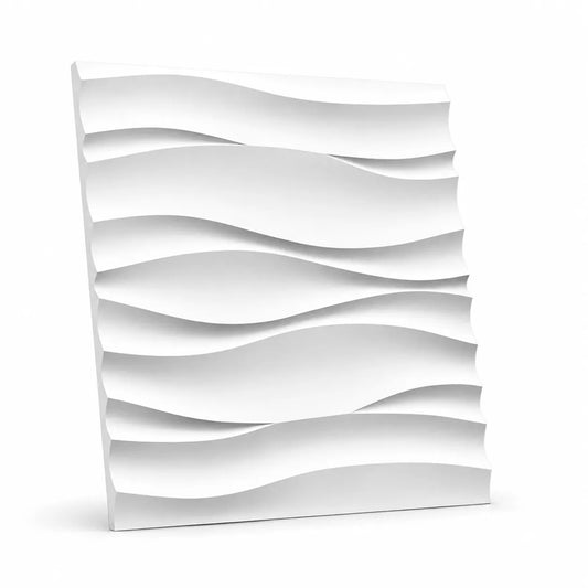 White Desert Sand 50 × 50 cm gypsum 3D wall panel with a flowing wave relief pattern