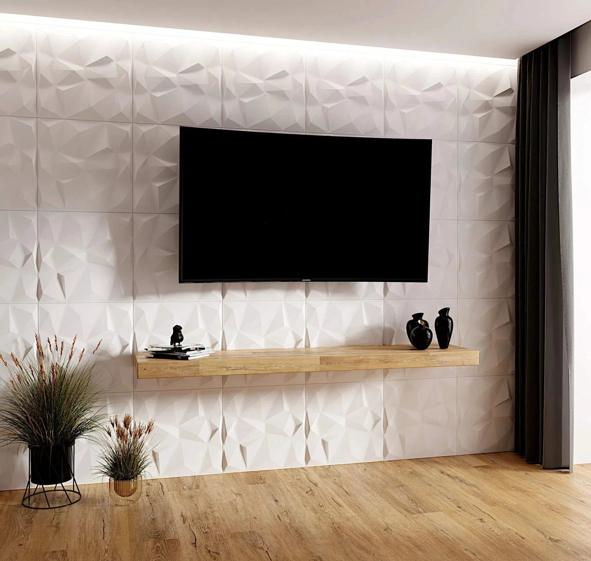 DIAMOND 3D Decorative Wall Panels - Polystyrene mounted on the wall with the TV | DecorMania UK