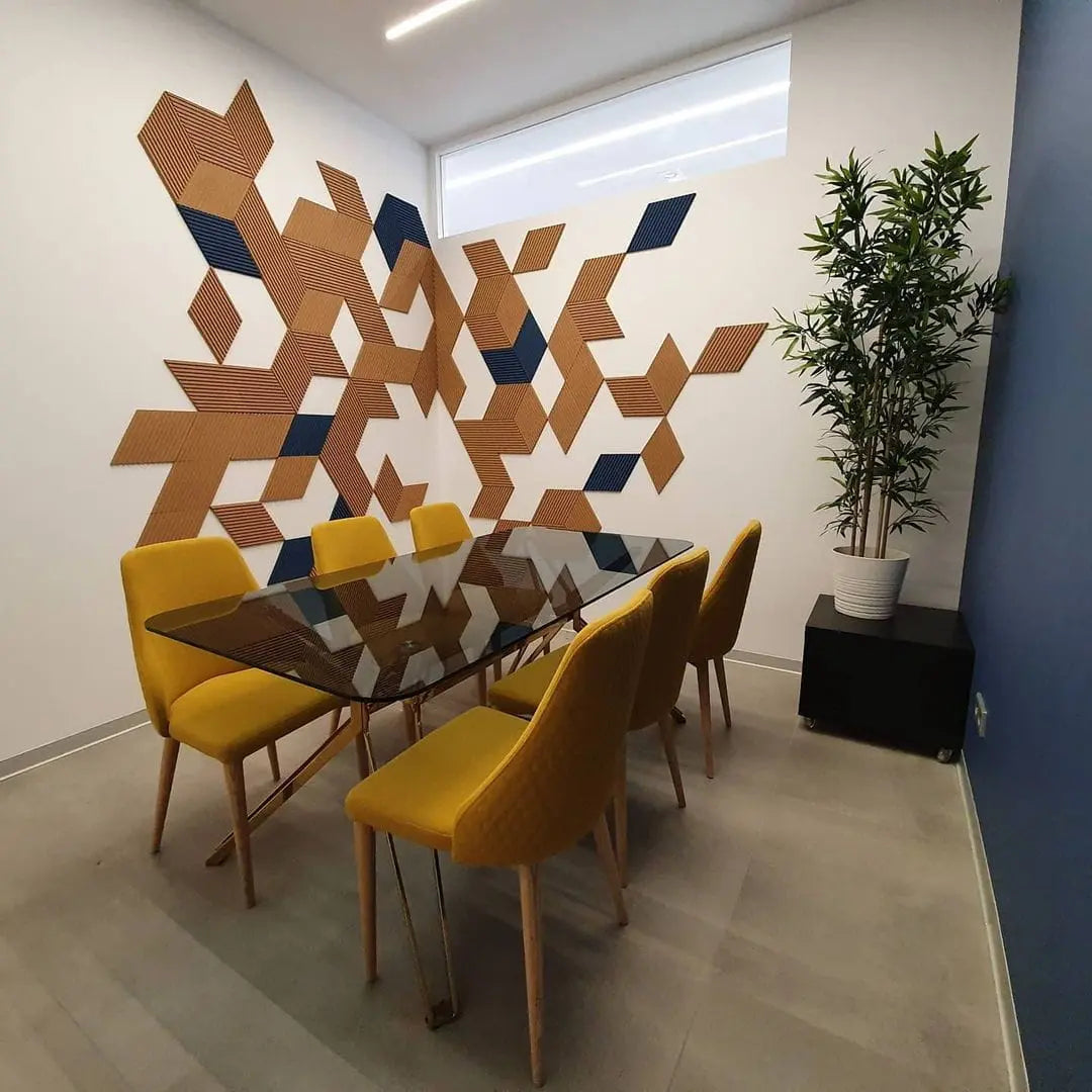 DIAMOND STRIPE 3D Cork Acoustic Wall Panels in dining room interior DecorMania UK