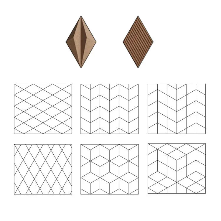 DIAMOND STRIPE 3D patterns Cork Acoustic Wall Panels on white background DecorMania UK