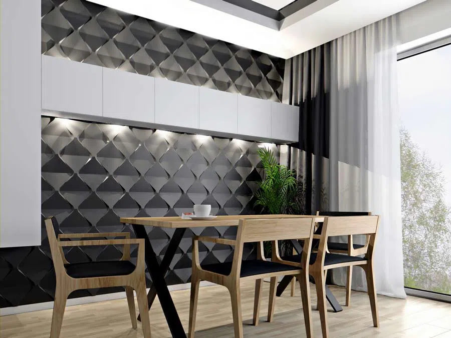 DIAMONDS 3D Wall Art - Polystyrene Wall Panels in modern dining room | DecorMania UK 