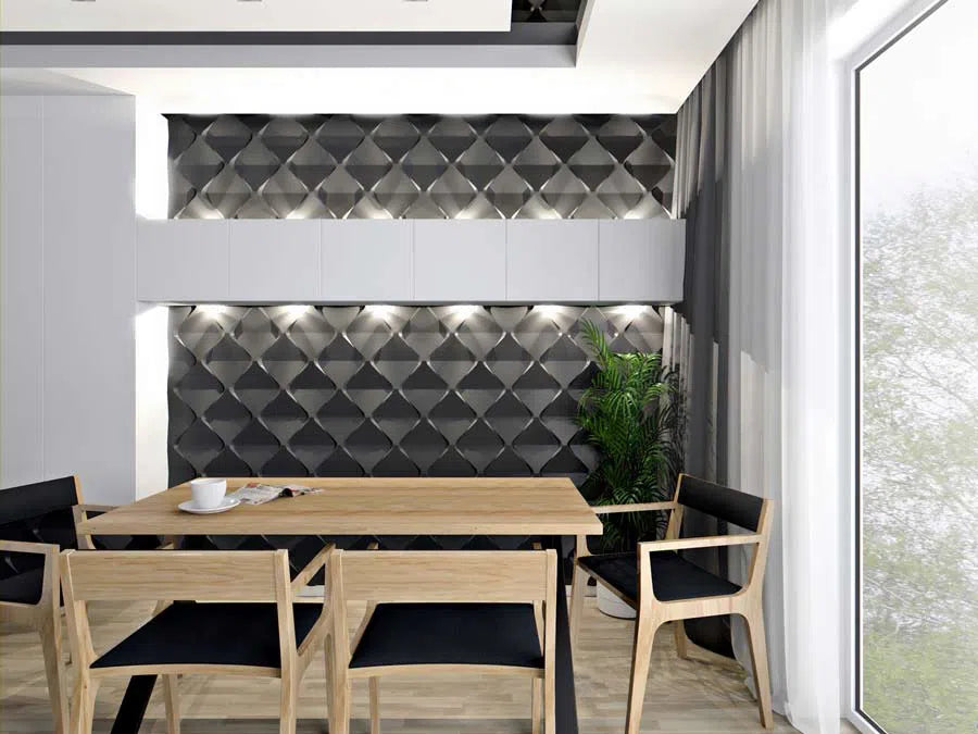 DIAMONDS 3D Wall Art - Polystyrene Wall Panels feature wall in dining room interior | DecorMania UK 
