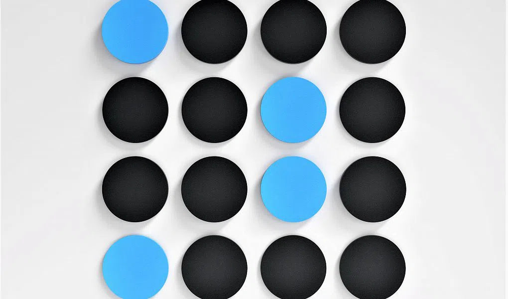 DOT L Soft Acoustic Wall Panel - 3D Wall Panels black and blue composition on white wall | DecorMania UK