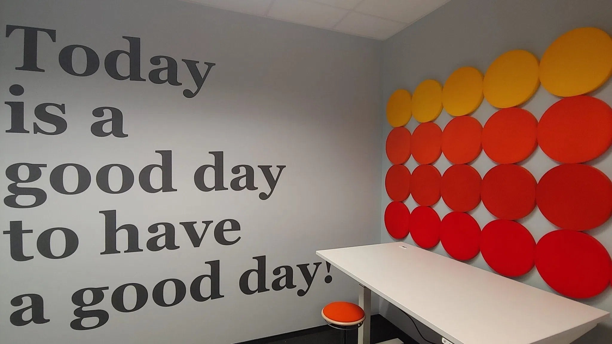 DOT L Soft Acoustic Wall Panel - 3D Wall Panels orange and hot red composition in grey interior DecorMania UK