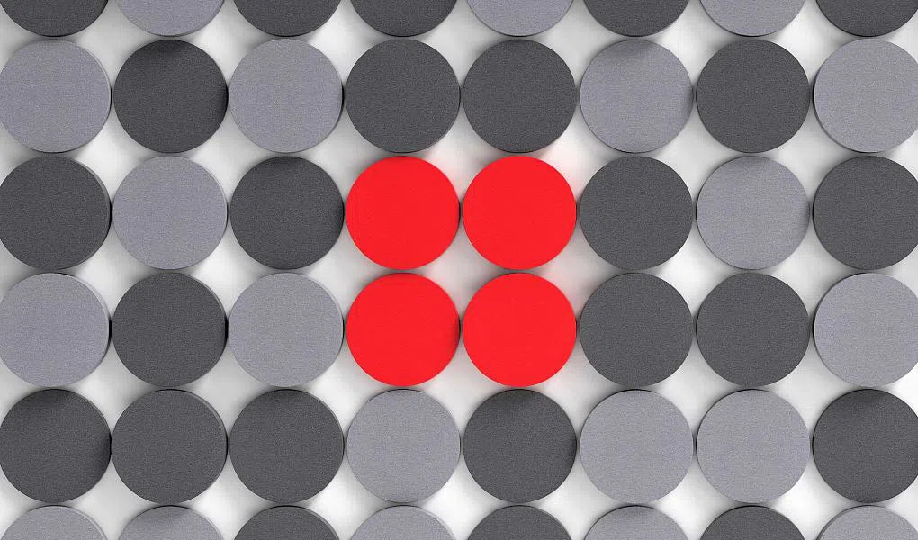 DOT M Soft Acoustic Wall Panel - 3D Wall Panels red and grey composition closeup | DecorMania UK