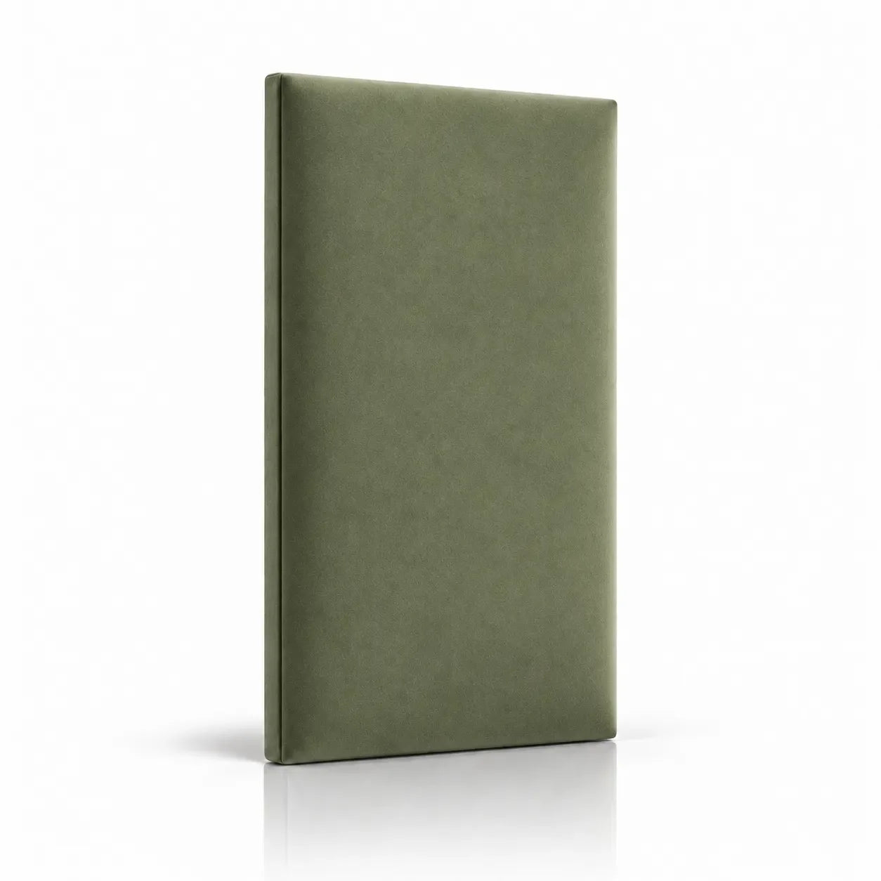 Sage green bespoke upholstered wall panel on white background