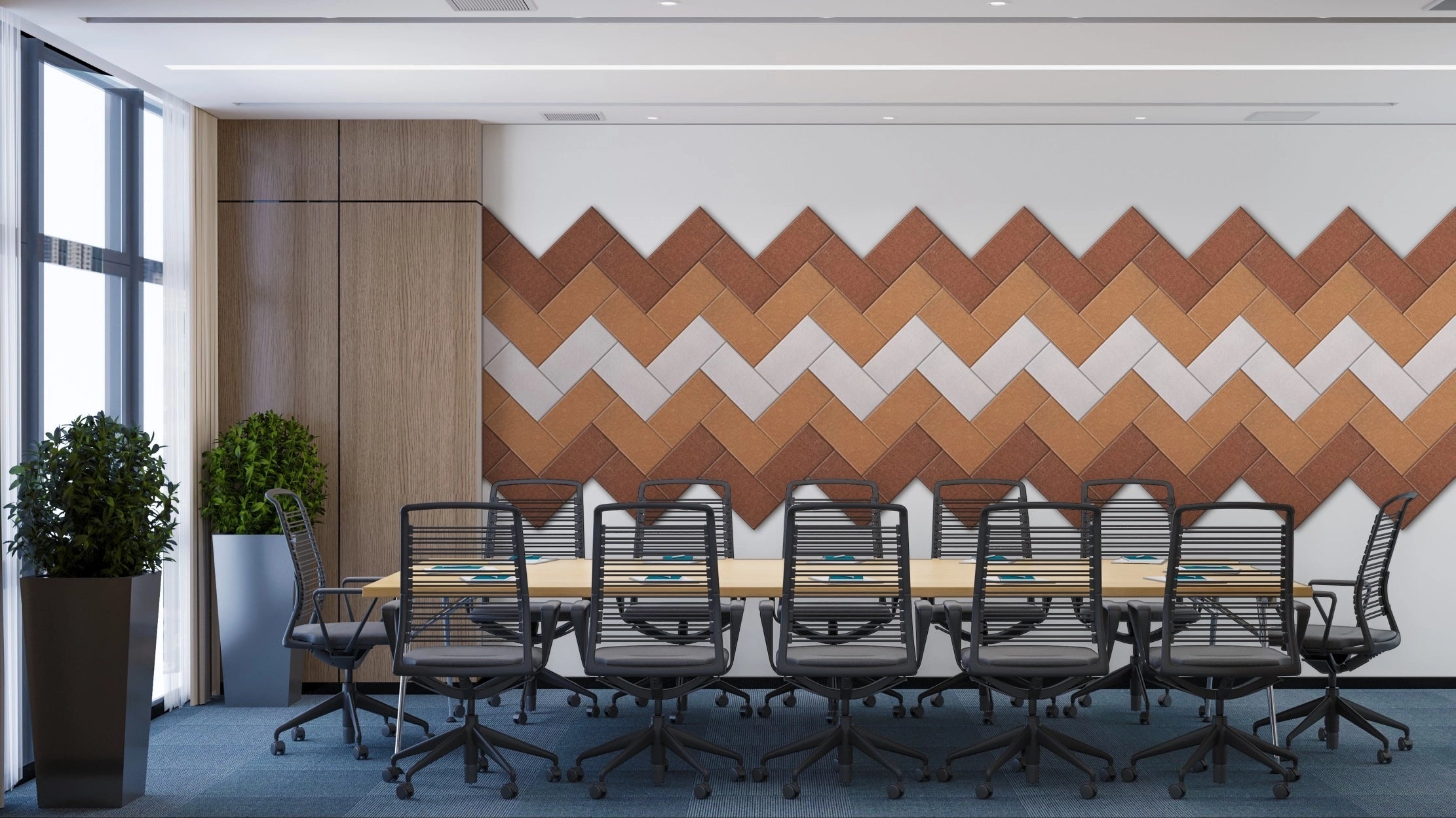 Decorative 3D PET Felt Wall Tiles - RECTANGLE 80x60 feature wall in conference room DecorMania UK