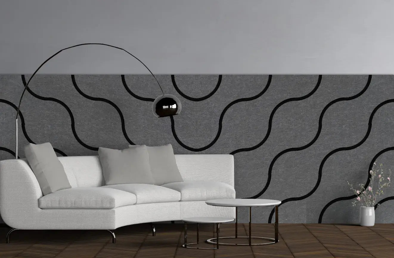 Decorative 3D PET Felt Wall Tiles - SQUARE Deco 40x40 feature wall in living room interior DecorMania UK