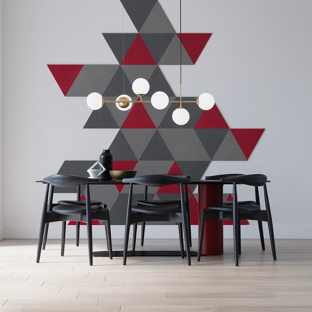 Decorative 3D PET Felt Wall Tiles - Triangle BIG on white background DecorMania UK