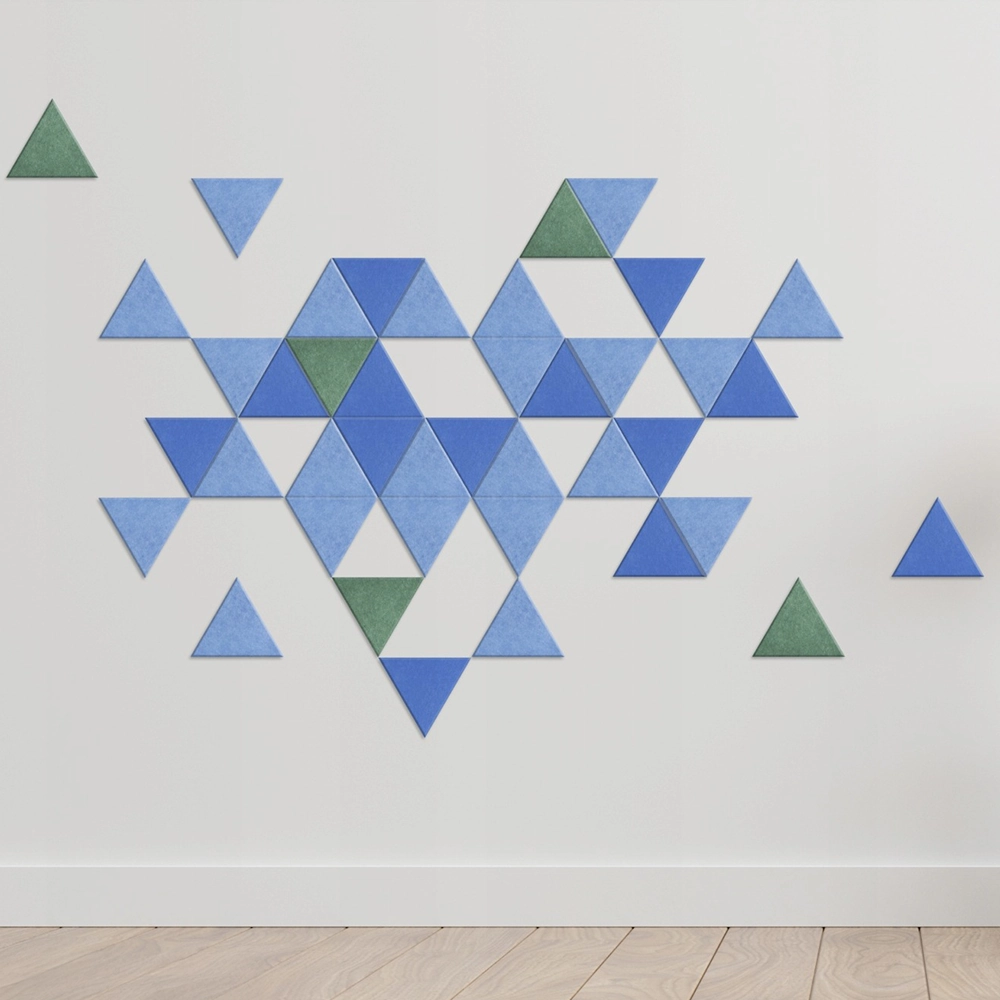 Decorative 3D PET Felt Wall Tiles - Triangle SMALL composition on cream colour wall DecorMania UK