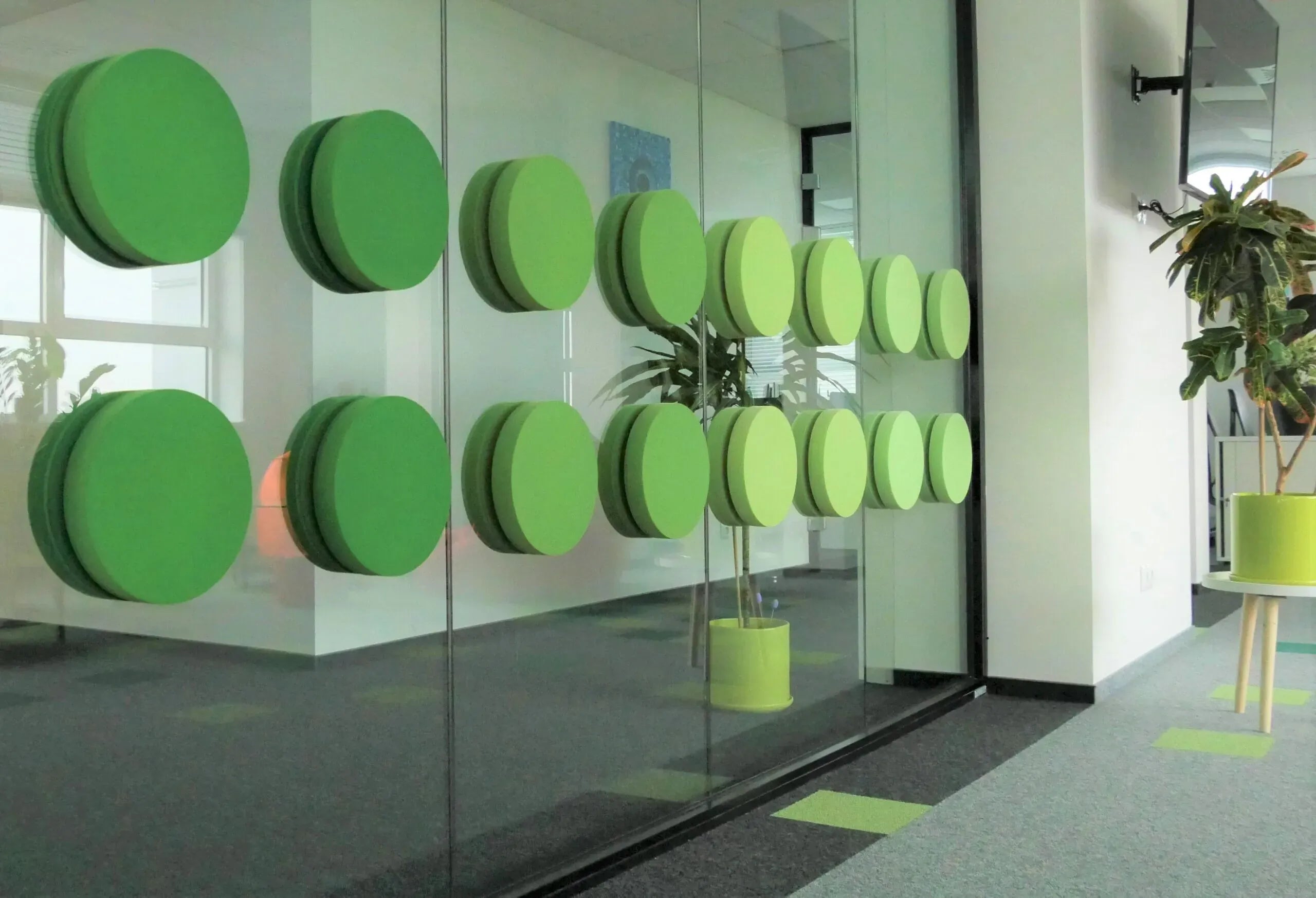 Decorative Glass Wall Panels - Acoustic Dot L green composition DecorMania UK