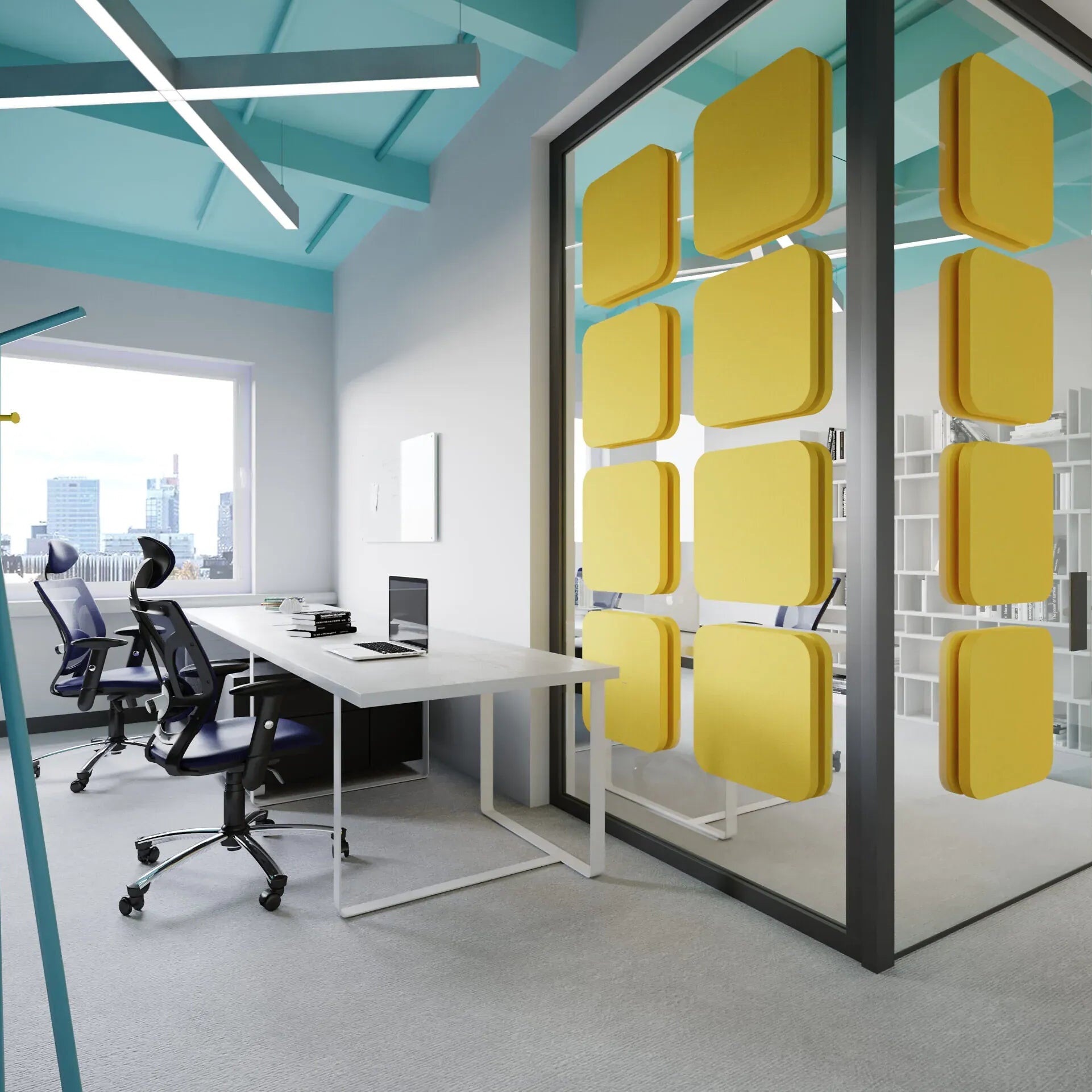 Decorative Glass Wall Panels - Acoustic Tele L in office interior DecorMania UK