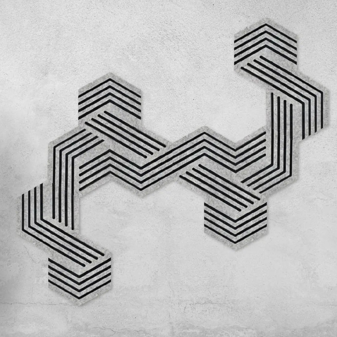 Decorative 3D Felt Wall Tiles DECO1 composition on grey wall Decormania UK