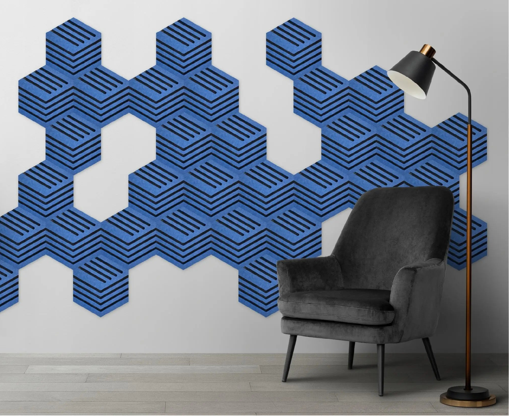 Decorative 3D Felt Wall Tiles DECO1 blue composition feature wall Decormania UK