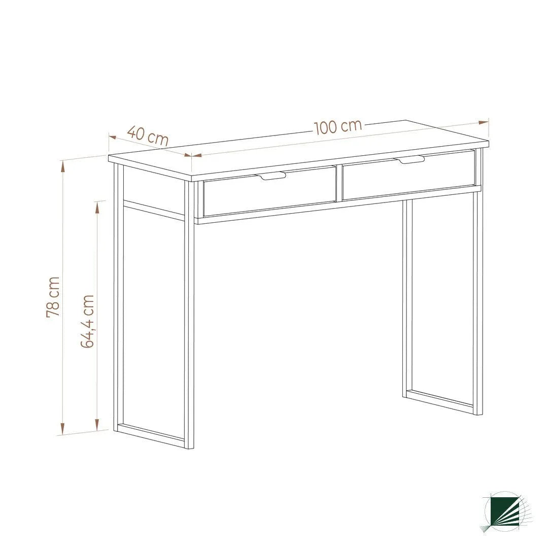 Dressing Table LOFT Oak Black dimensions on white background DecorMania UK