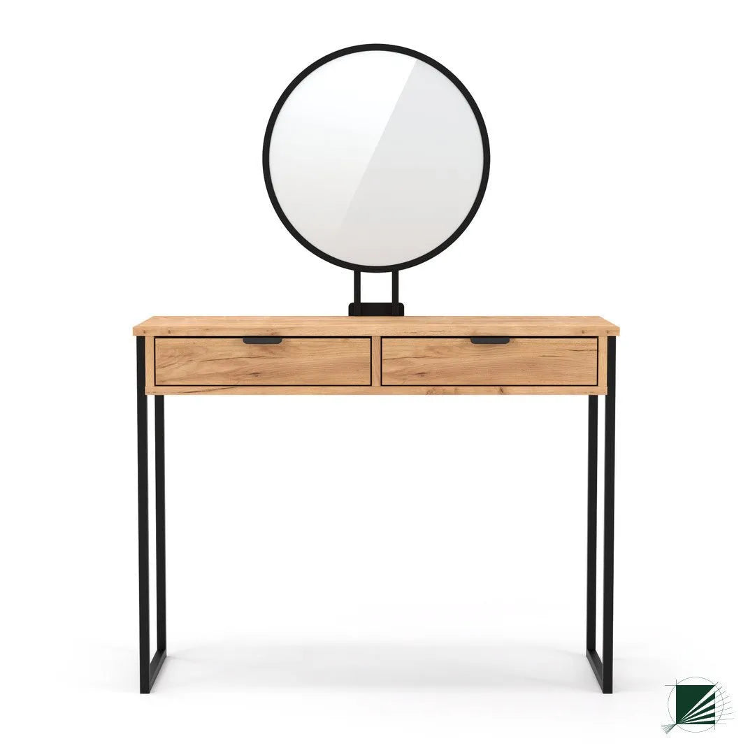 Dressing Table with mirror LOFT Oak Black on white background DecorMania UK