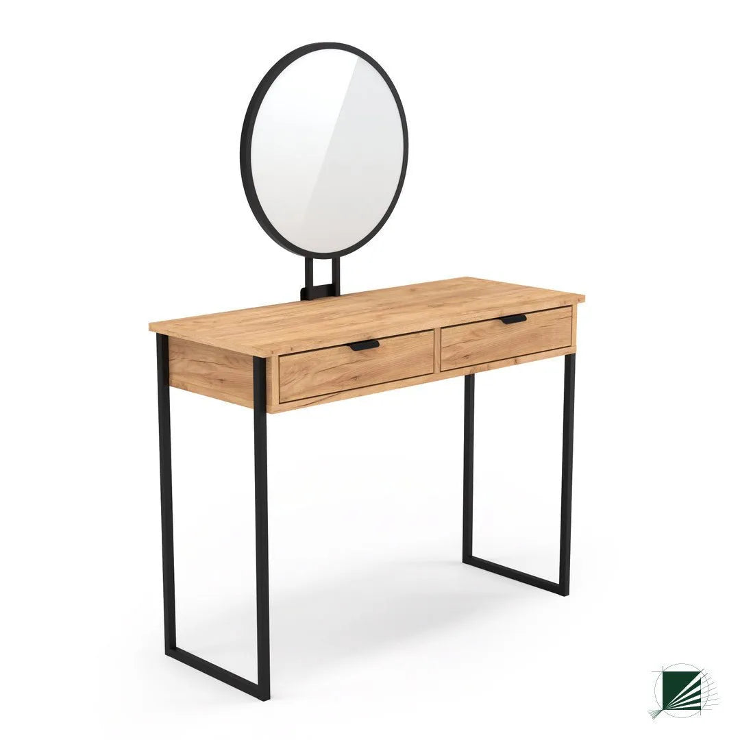 Dressing Table with mirror LOFT Oak Black on white background DecorMania UK