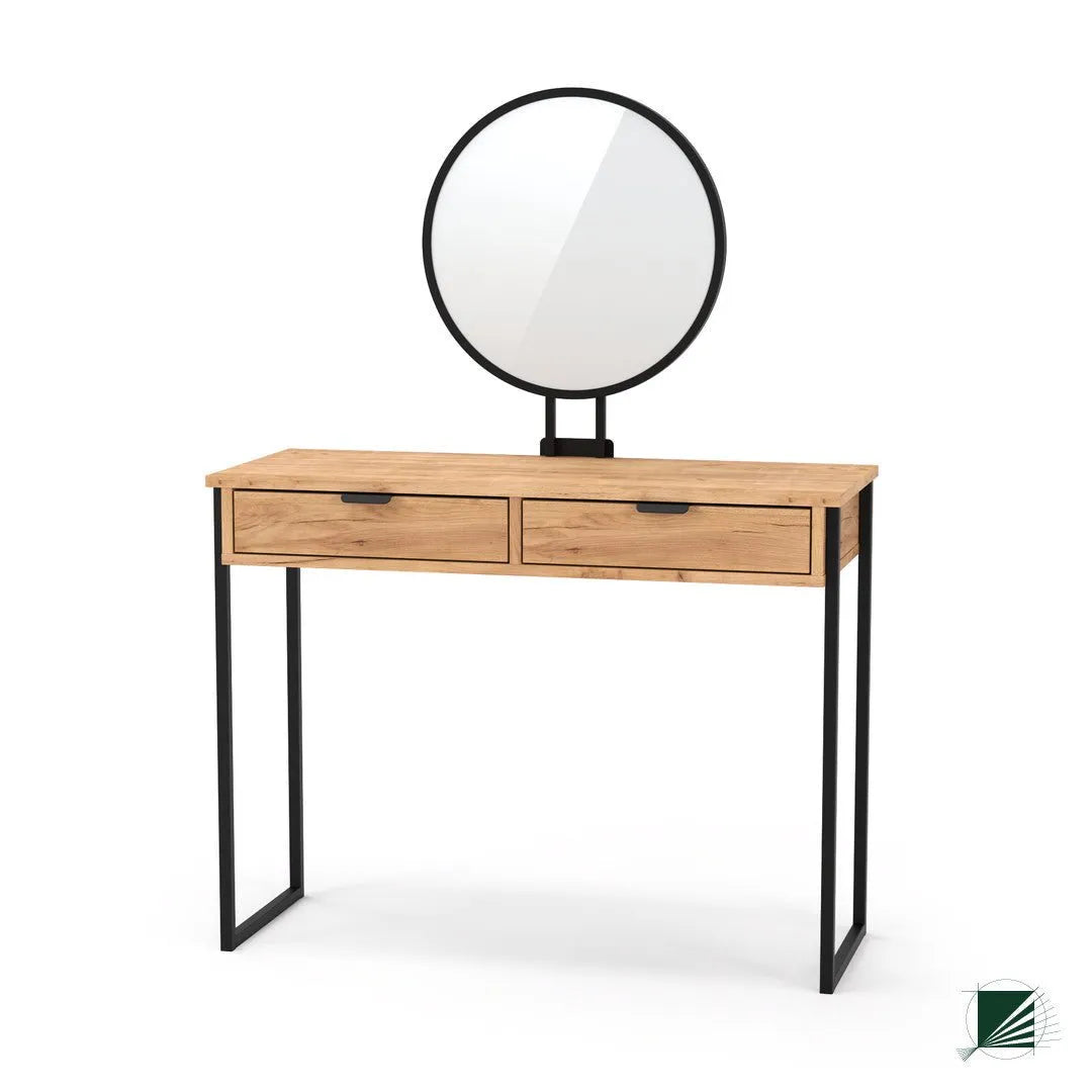 Dressing Table with mirror LOFT Oak Black on white background DecorMania UK