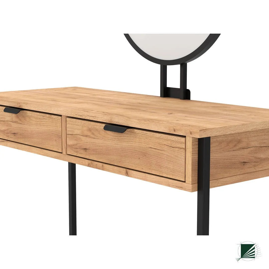 Dressing Table with mirror LOFT Oak Black on white background DecorMania UK