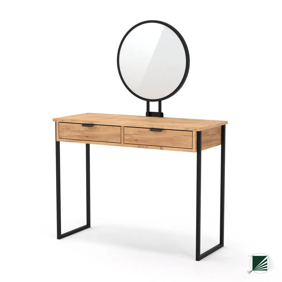Dressing Table with mirror LOFT Oak Black on white background DecorMania UK