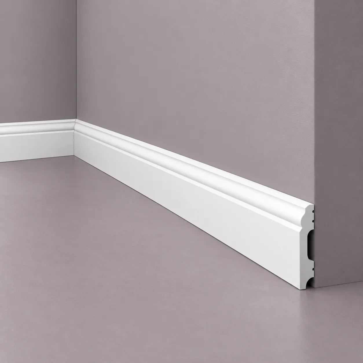 FB1F WALLSTYL white finished skirting board with decorative profile

