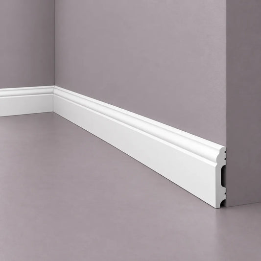 FB1F WALLSTYL white finished skirting board with decorative profile
