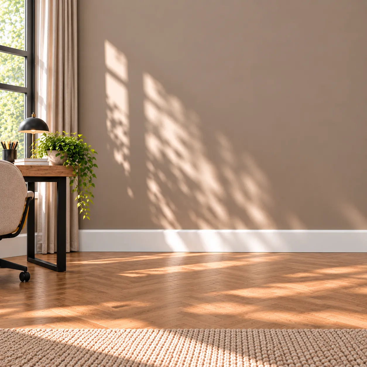 White FD7S WALLSTYL skirting board in a bright contemporary interior