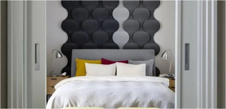 FLOW 3D Soft Acoustic Wall Panels in white bedroom interior | DecorMania UK