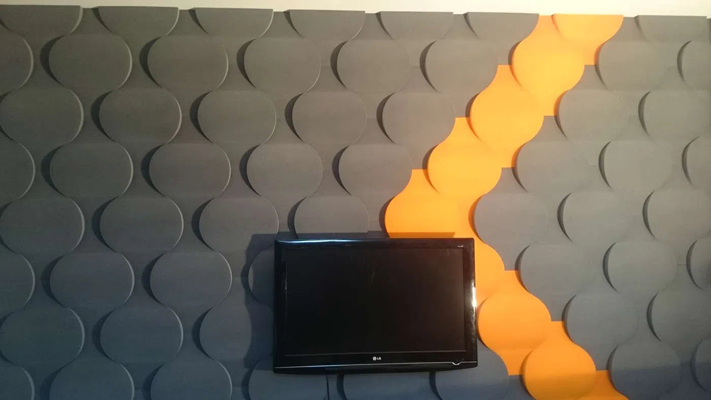 FLOW 3D Soft Acoustic Wall Panels accent wall behind TV | DecorMania UK