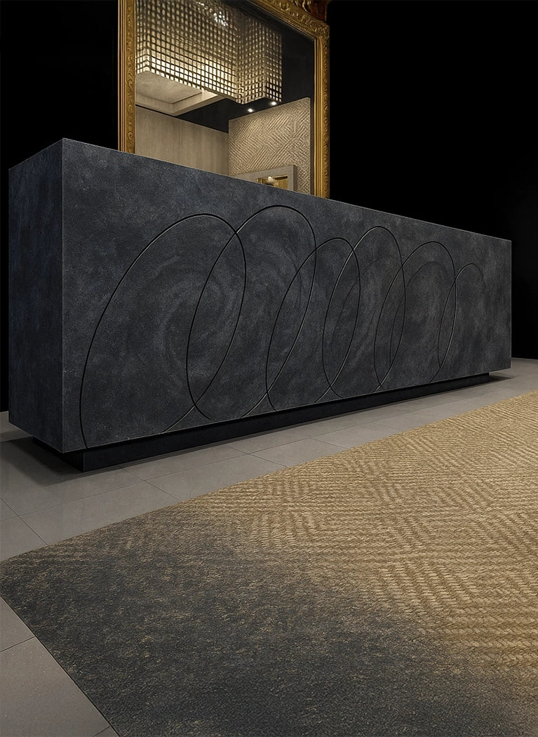 Faux Concrete Decorative Panels in dark colour in reception space Decormania UK