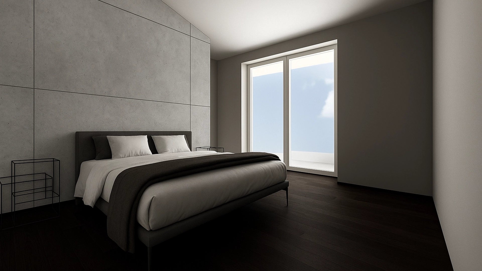 Faux Concrete Decorative Panels in light colour in bedroom interior Decormania UK