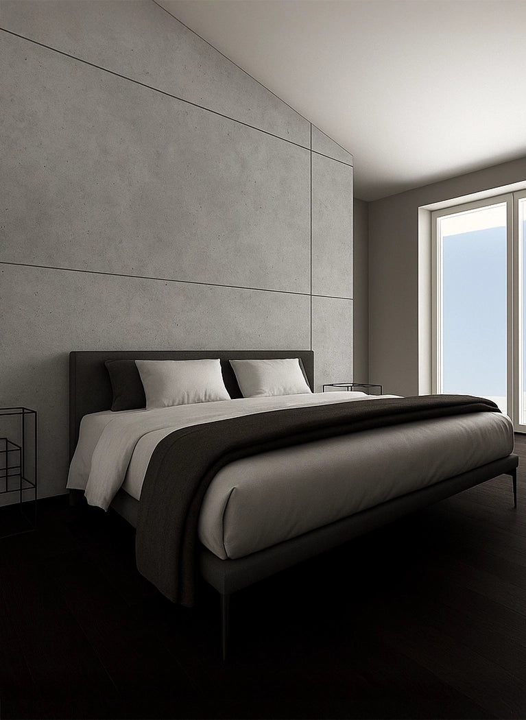 Faux Concrete Decorative Panels in light colour in bedroom interior Decormania UK