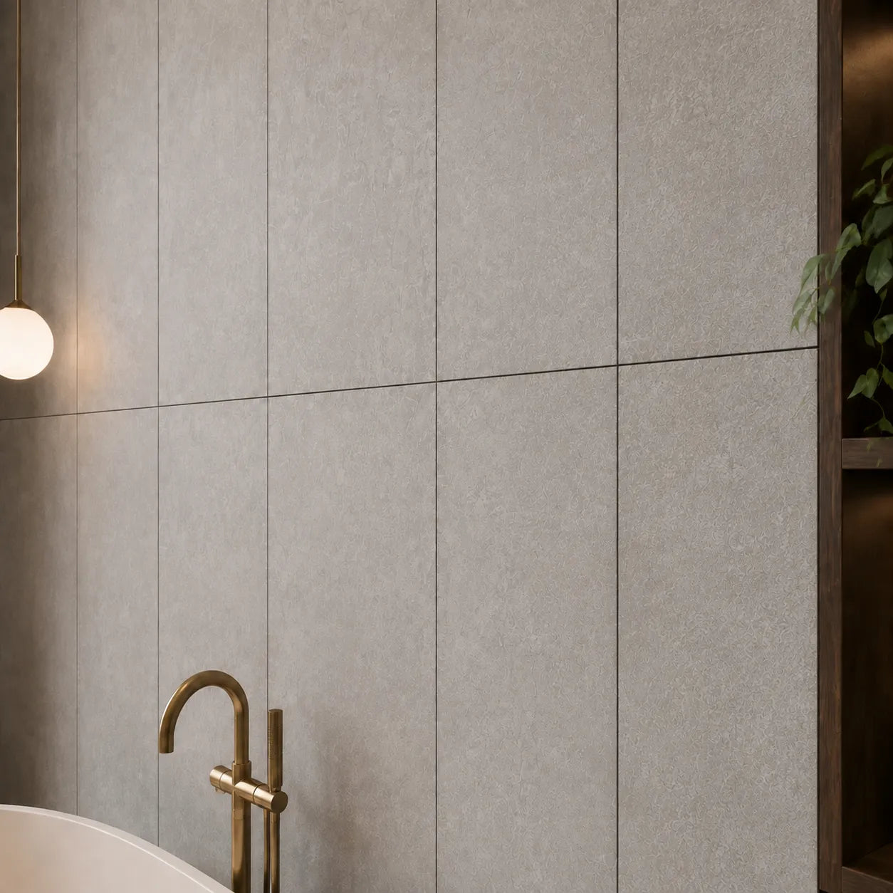 Close-up of Smoky Concrete wall panels showing textured surfaces and aligned joints