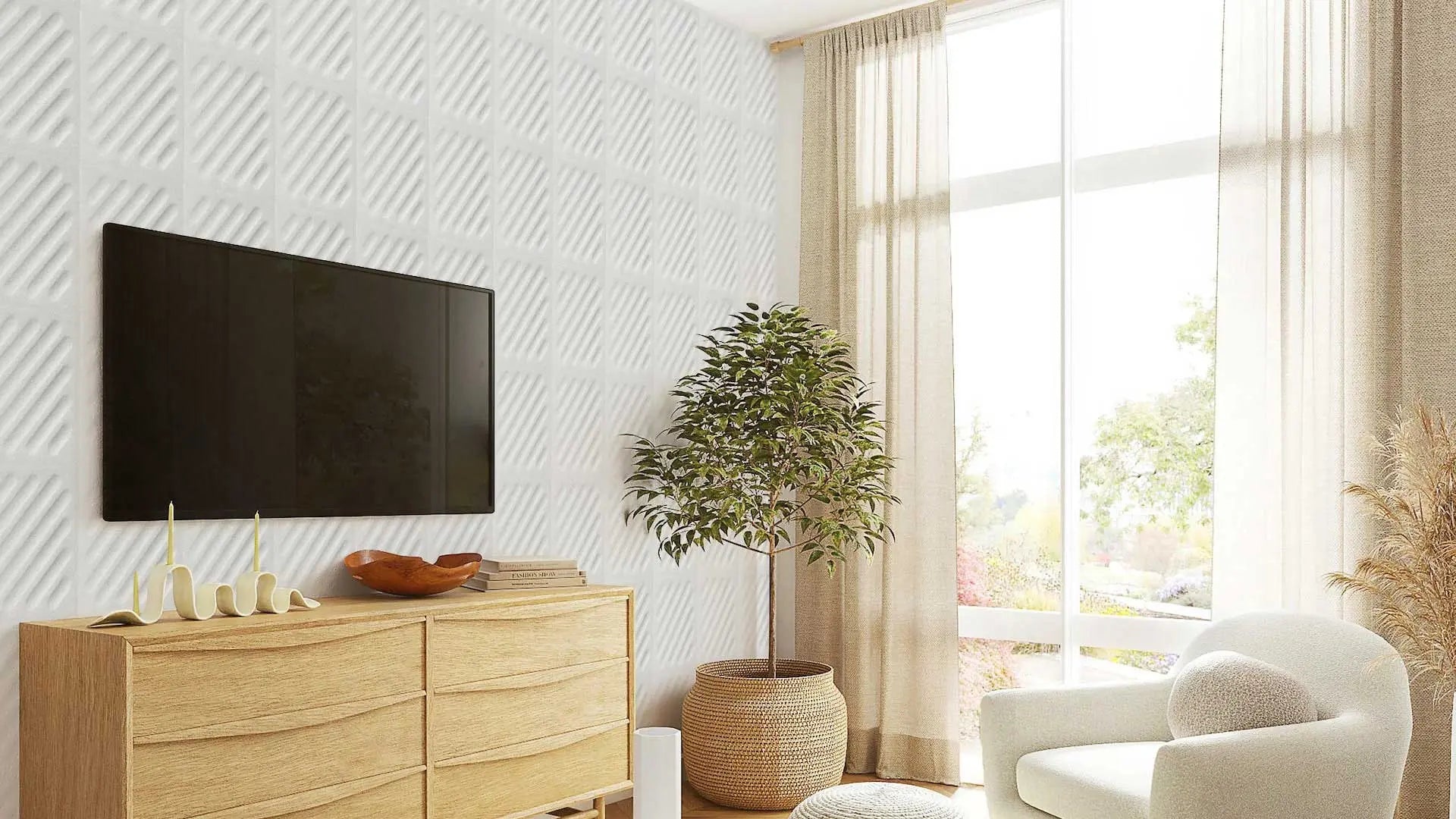 3D Acoustic Felt Wall Panels in living room interior GREY DecorMania.eu