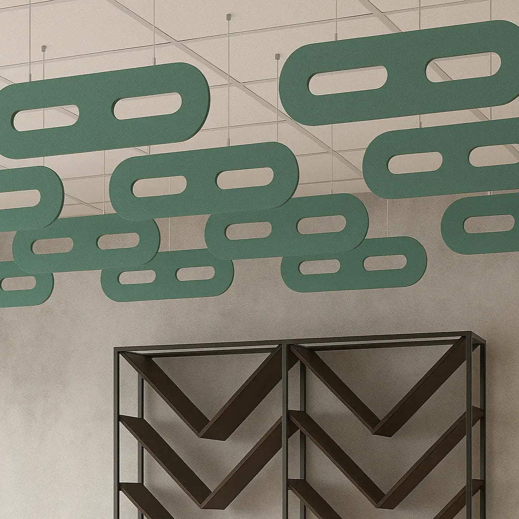 Felt Ceiling Acoustic Baffles - OVAL in modern interior DecorMania UK