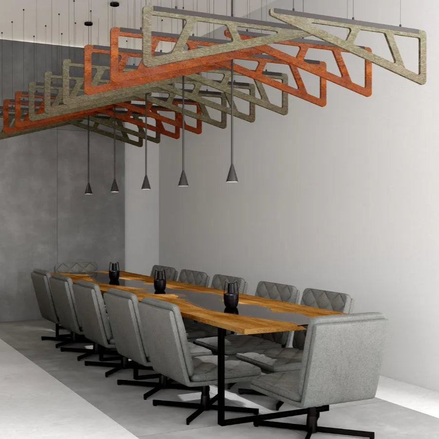 Felt Ceiling Acoustic Baffles - SLANT in conference room interior Decormania UK