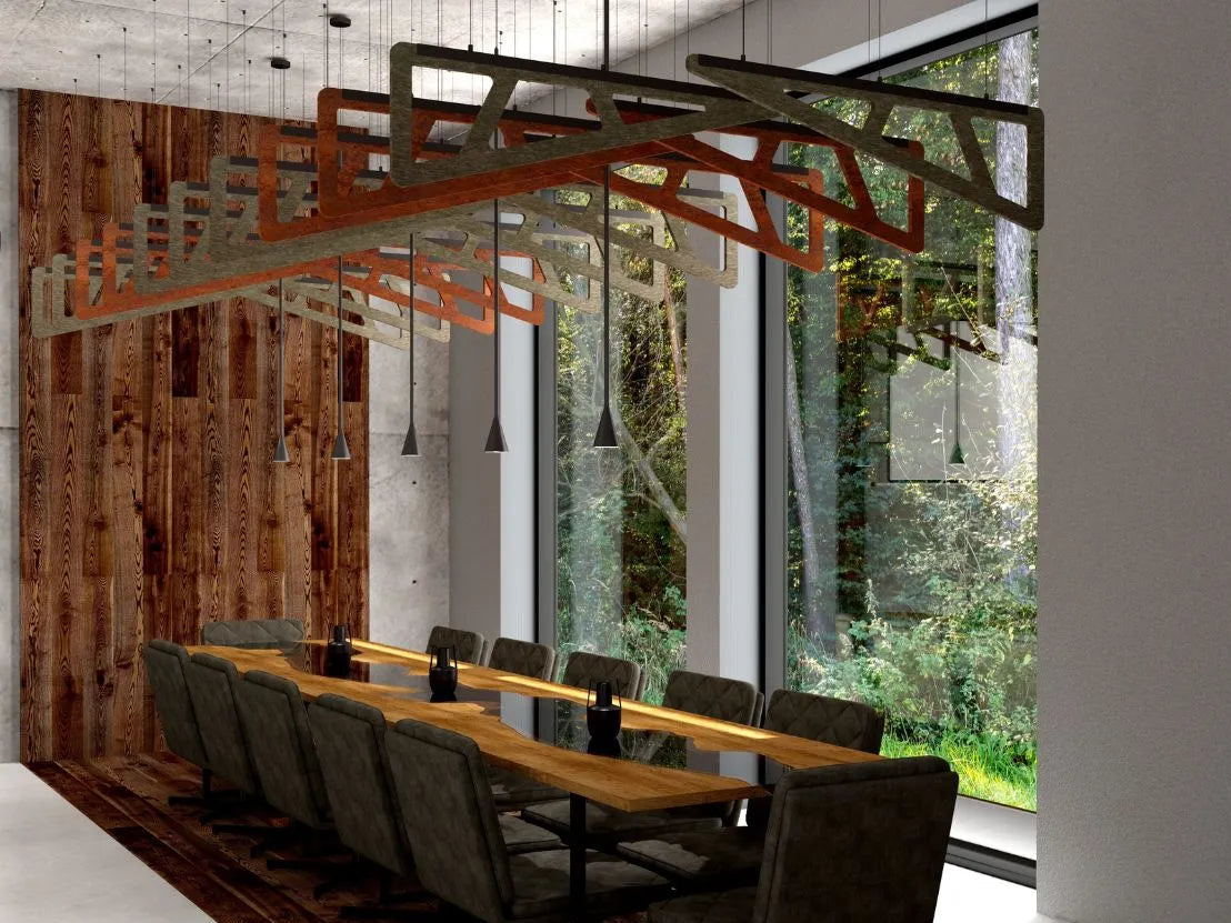 Felt Ceiling Acoustic Baffles - SLANT in conference room interior Decormania UK