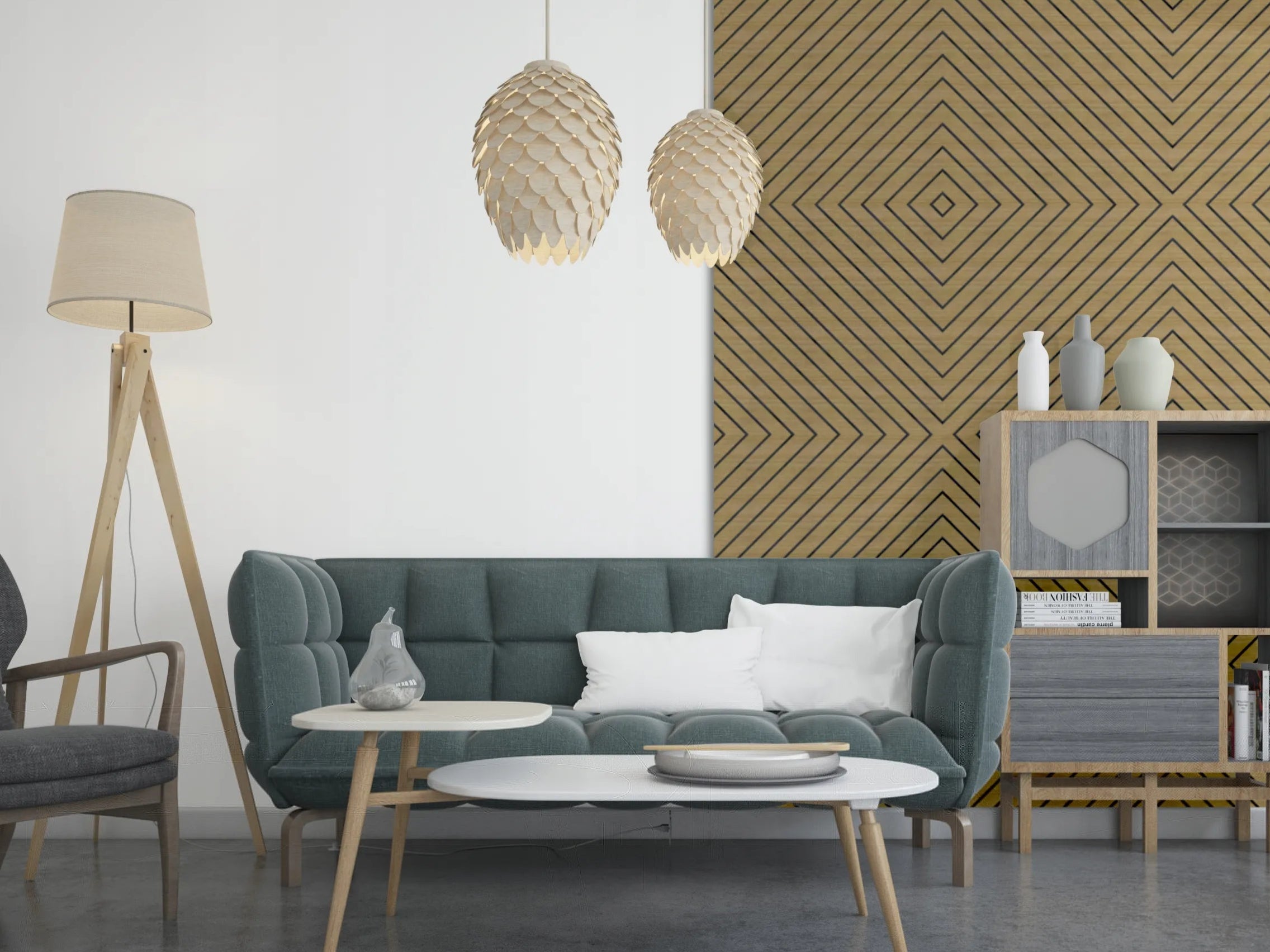 Felt Wall Cladding - Acoustic Panels SQUARE 1 in living room interior DecorMania UK