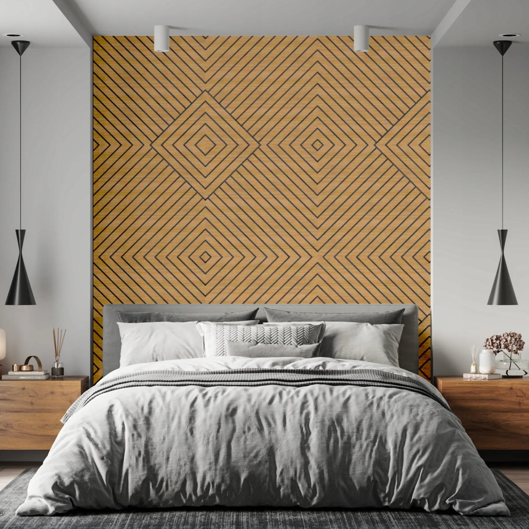 Felt Slatted Acoustic Wall Panels 2 in bedroom interior DecorMania UK