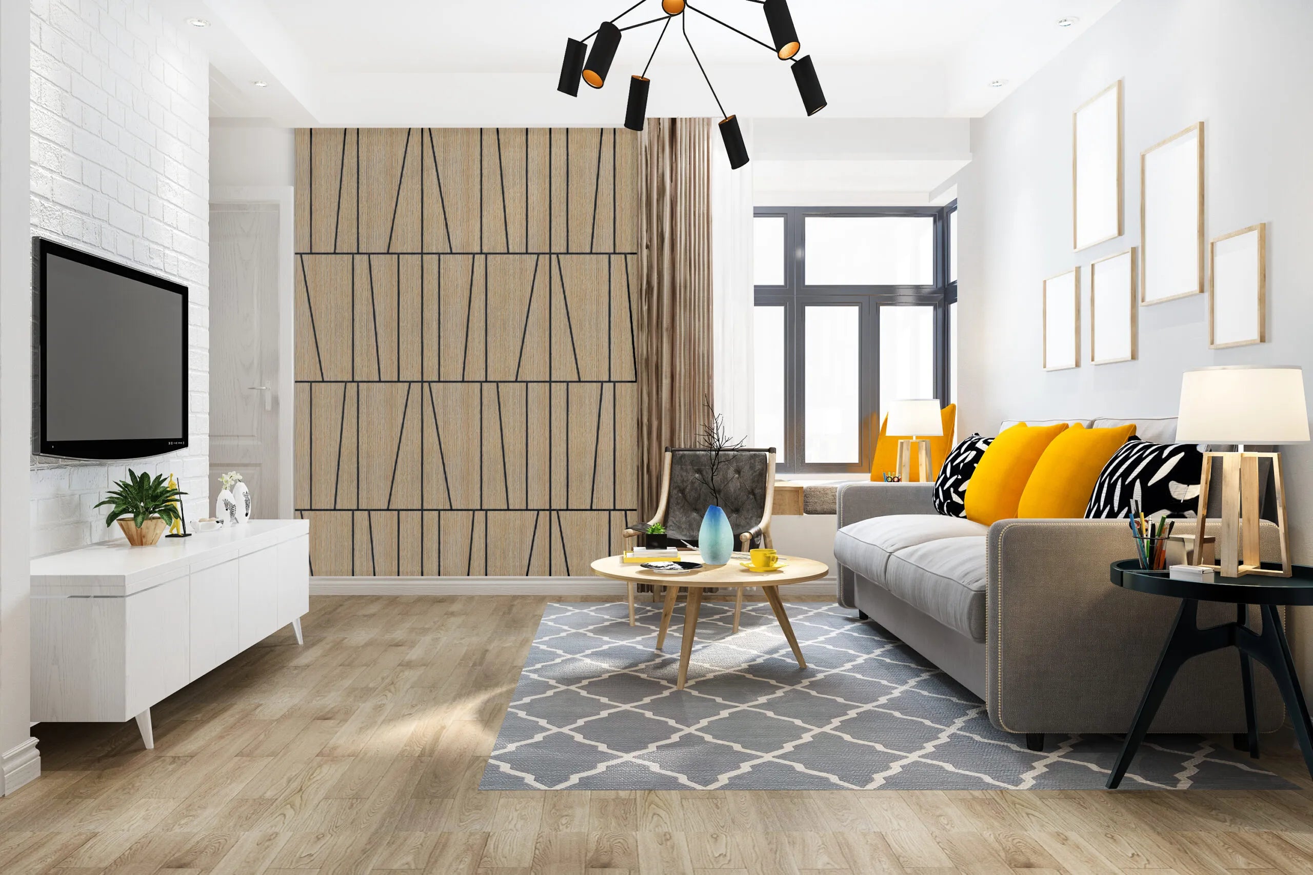 Felt Slatted Acoustic Wall Panels 3 in living room interior DecorMania UK