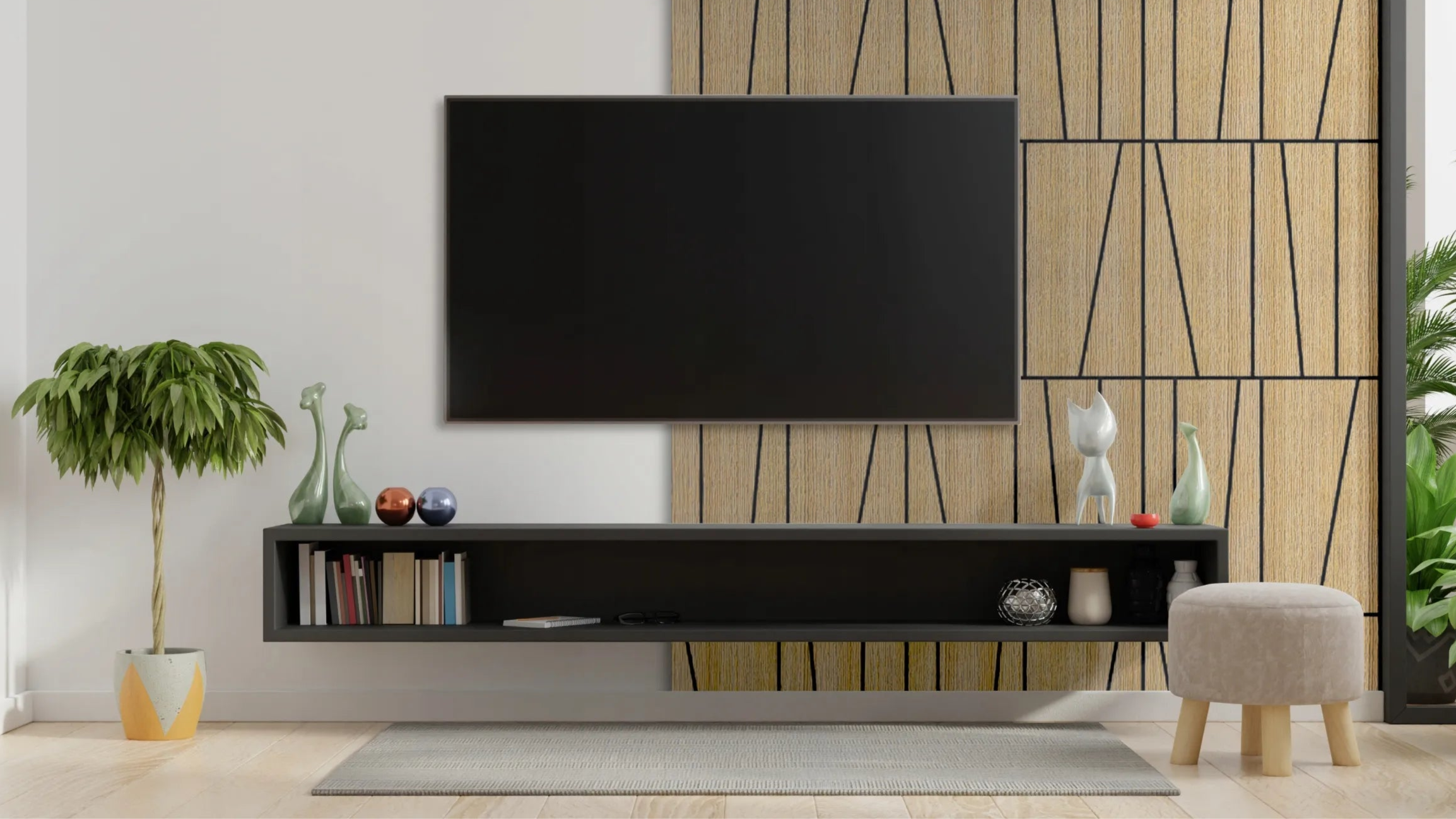 Felt Slatted Acoustic Wall Panels 3 feature wall DecorMania UK