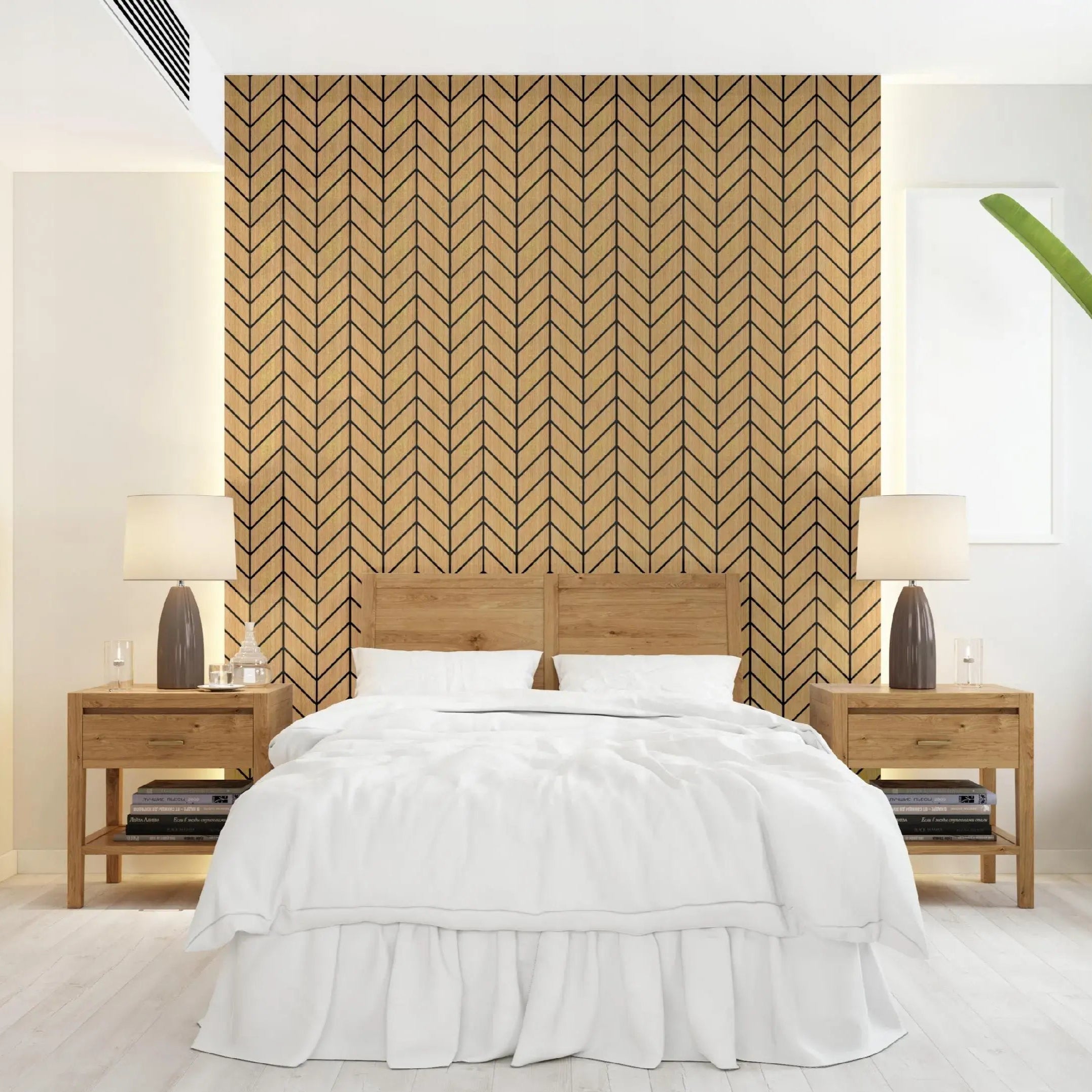 Felt Slatted Acoustic Wall Panels 6 feature wall in bedroom interiorDecorMania UK