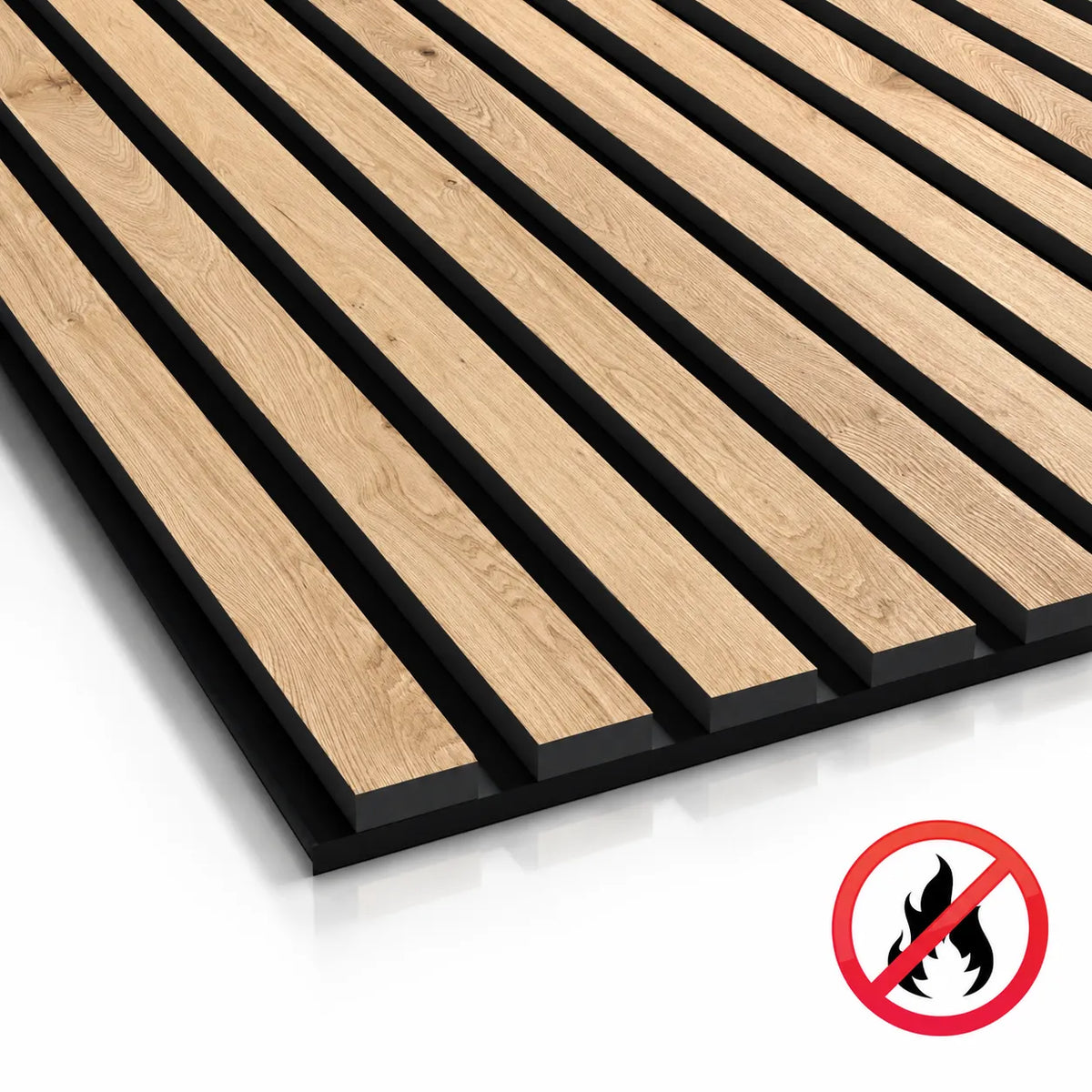 Fire Rated Acoustic Slat Panel - Natural Oak 240 x 60 cm | DecorMania.co.uk