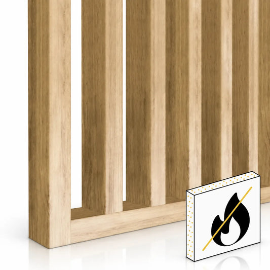 NRO fire rated straight slatted wall with flame-retardant construction