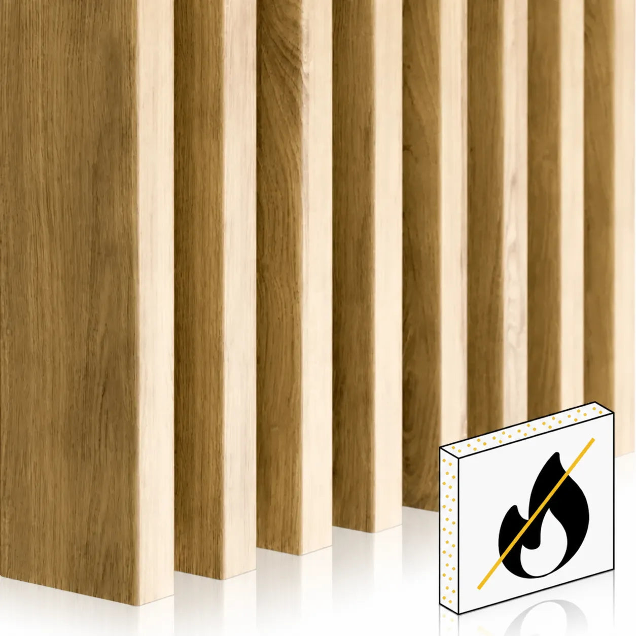 NRO flame retardant MDF laths in natural wood finish