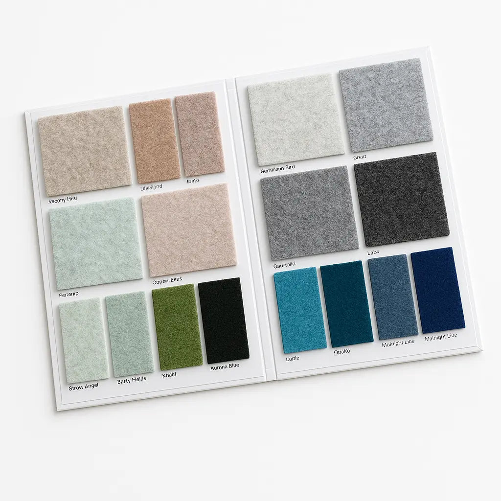 Fluffo Wallpaper Colour Sampler Book on white background Acoustic Wallpaper Swatches Decormania UK